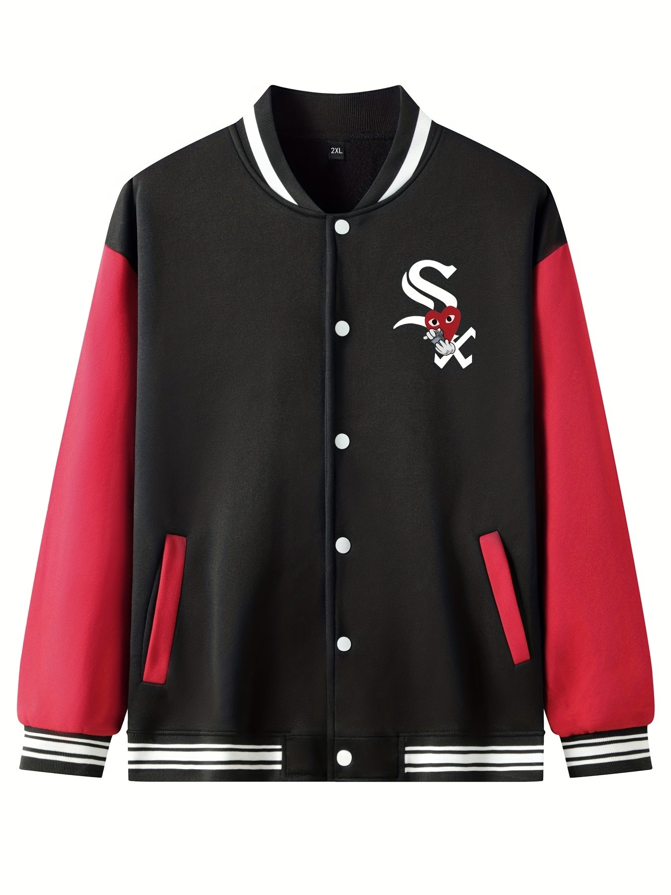 SX Heart Eyes Letter Print Baseball Jacket Men's Spring Fall Clothes
