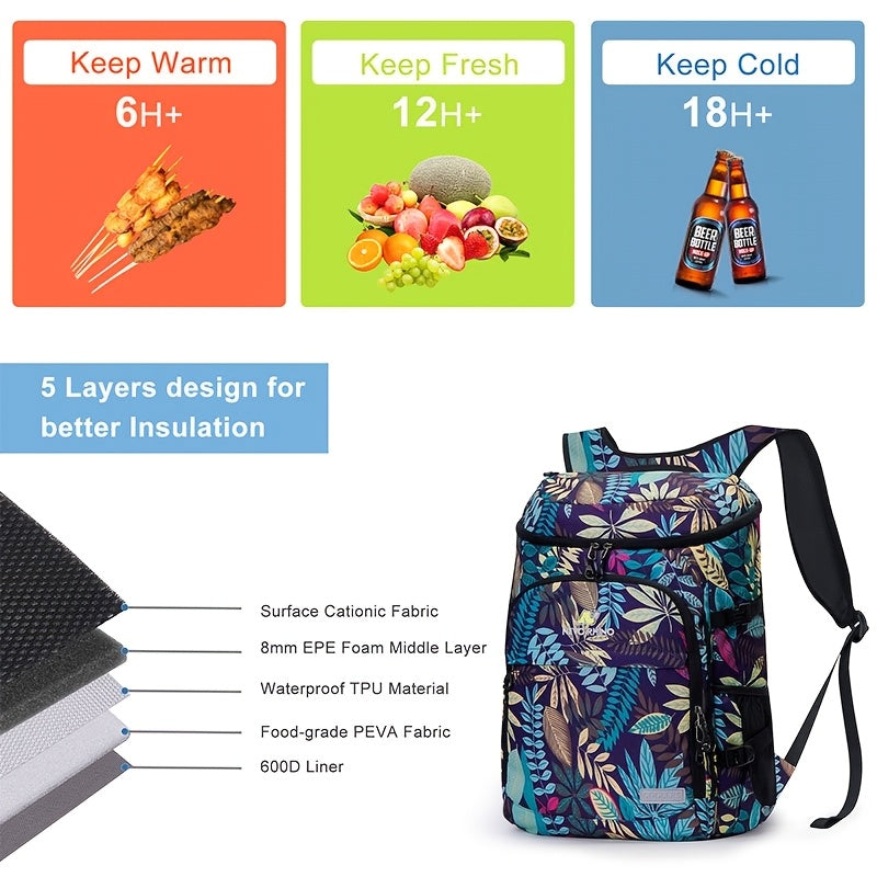 Floral Insulated Cooler Backpack Waterproof Daypack