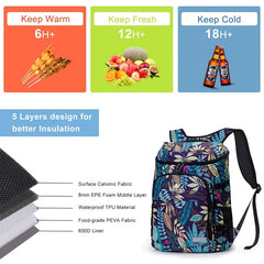 Floral Insulated Cooler Backpack Waterproof Daypack