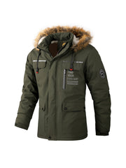 Men's Waterproof Padded Jacket With Faux Fur Hoodie Coat