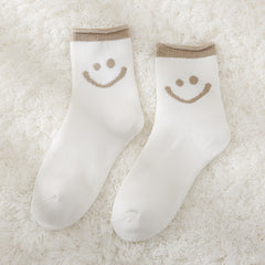 6 Pairs Smiling Face Print Socks - Women's Mid Tube Stockings