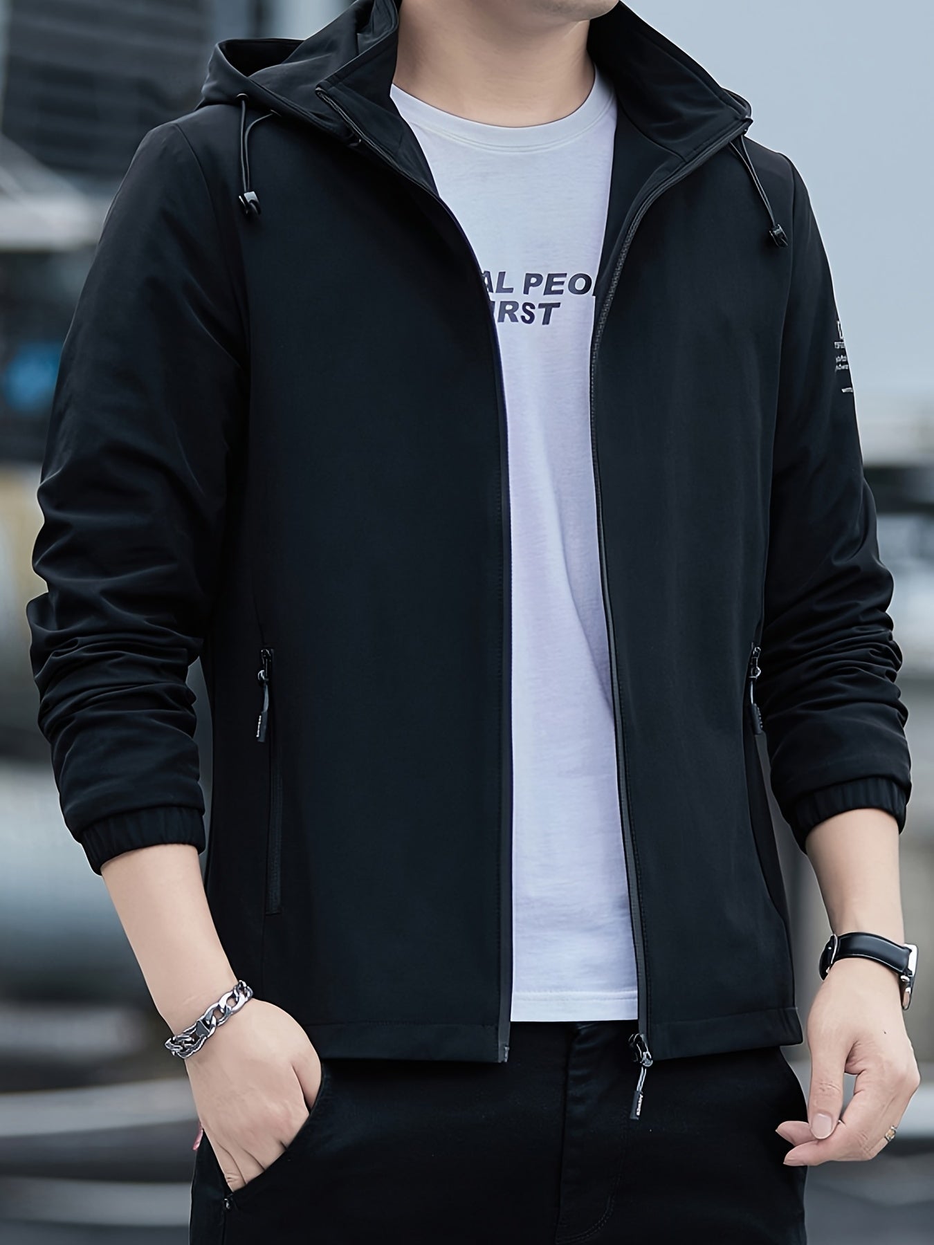 Men's Slim Fit Zippered Hooded Casual Jacket