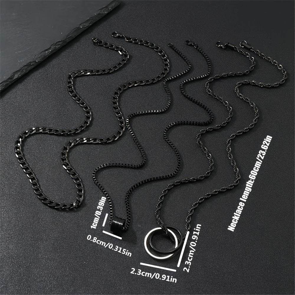 3pcs Men's Stainless Steel Twisted Chain Necklace