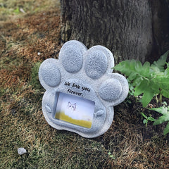 Paw Shaped Pet Memorial Stone with Photo Frame for Dogs or Cats