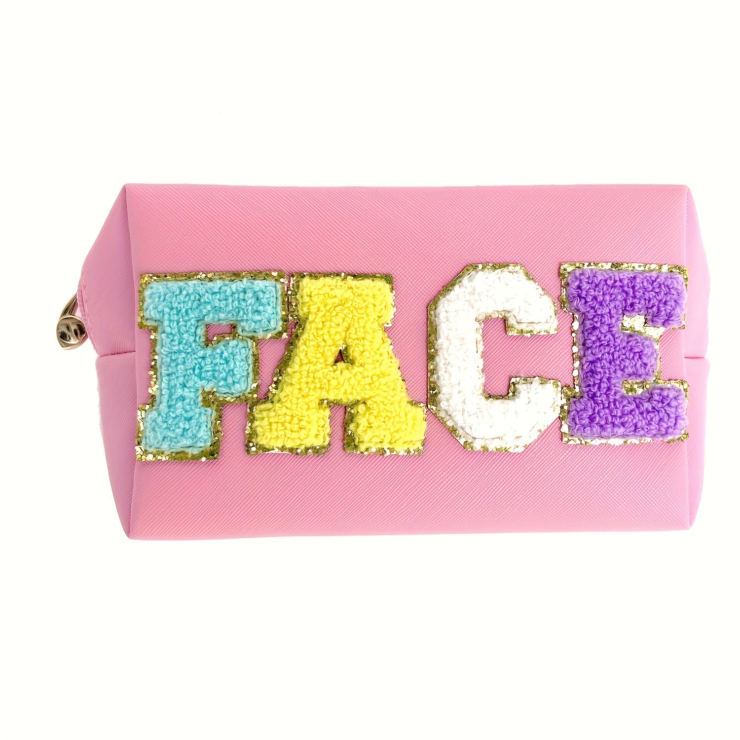 3 Pcs Preppy Patch Makeup Bag Chenille Letter Cosmetic Bag Waterproof Zipper