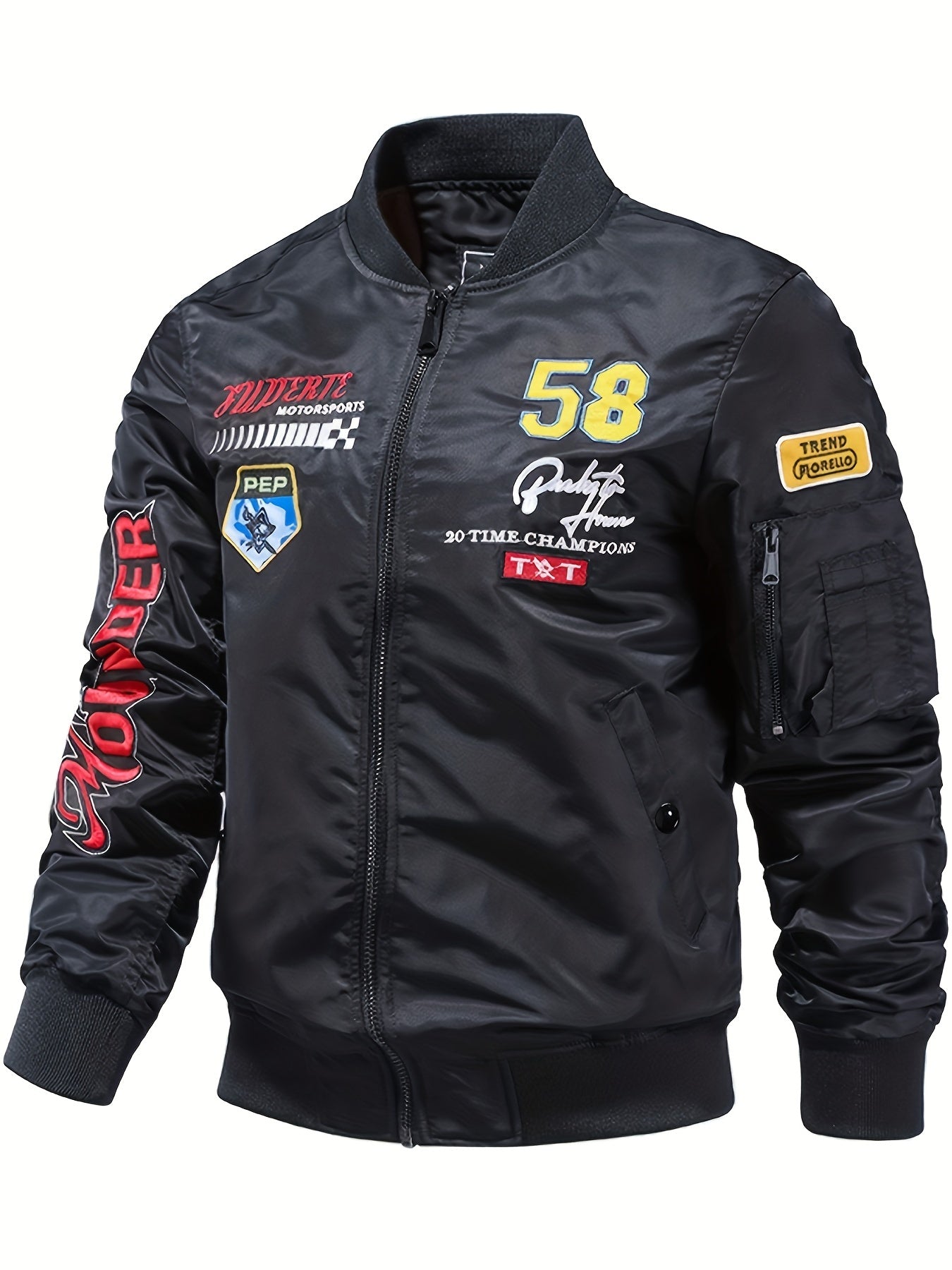 Men's Slim Nylon Flight Suit Jacket Casual Windproof Embroidered Motorcycle Jack