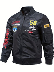 Men's Slim Nylon Flight Suit Jacket Casual Windproof Embroidered Motorcycle Jack