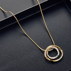 Circle Jewelry Set Inlaid Rhinestones Pendant Necklace & Dangle Earrings