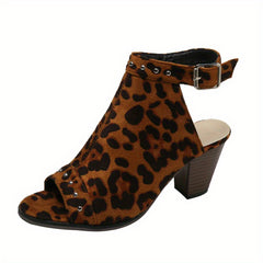 Women's Chunky Heeled Sandals Peep Toe Buckle Strap Stacked High Heels