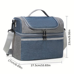 Gray Insulated Lunch Bag Double Layered Oxford Fabric 27x24x16