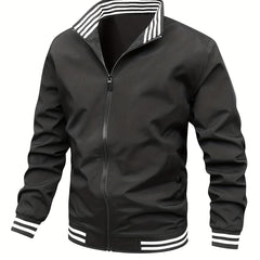 Men's Striped Zip Up Stand Collar Jacket
