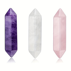 3pcs Healing Crystal Stones Set - Amethyst, Rose Quartz, Clear Quartz