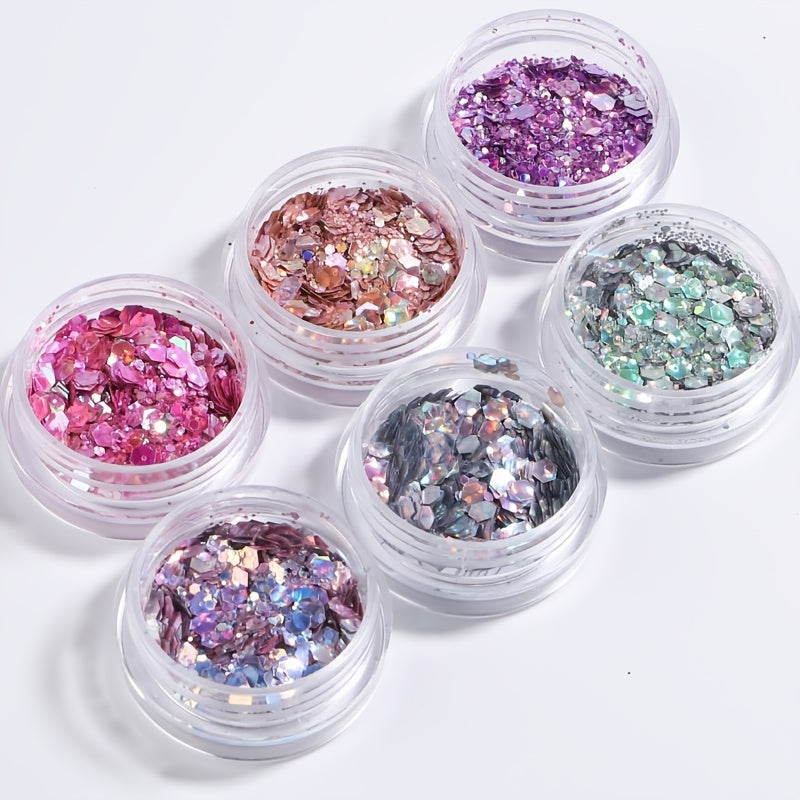 6 Boxes Holographic Nail Glitters for DIY Nail Art