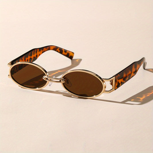 Y2K Oval Metal Sunglasses Retro Tortoiseshell UV400 Sun Shades