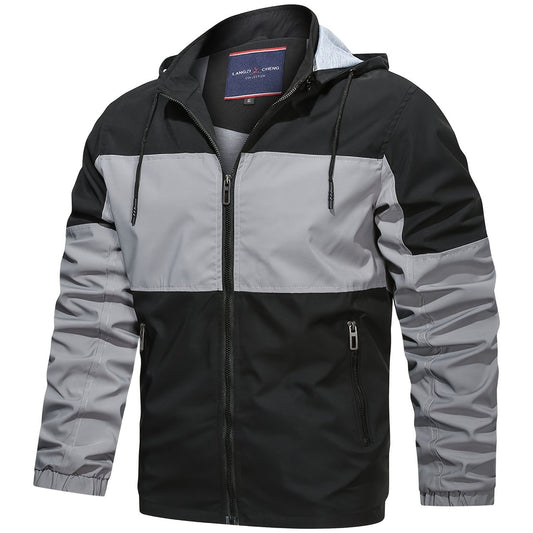 Men's Casual Zipper Block Hooded Jacket