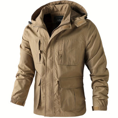 Pocket Hooded Windbreaker Jacket Men's Zip Up Stand Collar Coat