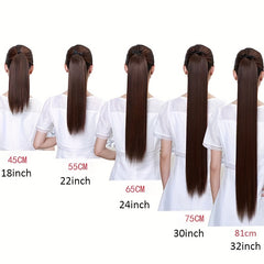 Straight Ponytail Extensions Wrap Around Clip In Synthetic Fiber Ponytail