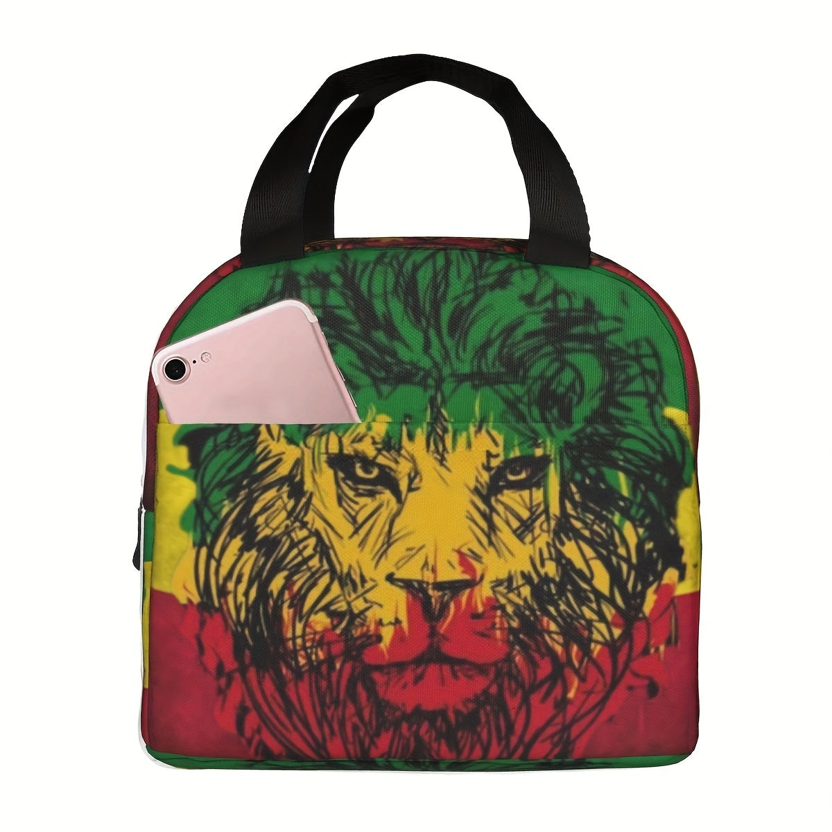 Jamaican Flag Lion Print Insulated Lunch Bag