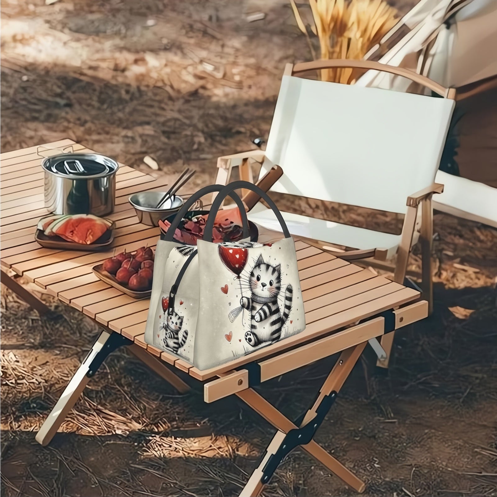 Cat Print Insulated Lunch Bag Reusable Thermal Food Container Leak Proof Cooler