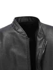 Men's Casual PU Leather Jacket Thick Fleece Thermal Zipper Jacket