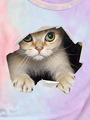 Kitty & Tie Dye Tee for Toddler Girls Short Sleeve Crewneck Summer Top