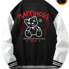 Letter Print Embroidery Varsity Jacket Men's Casual Block Button Up Jacket