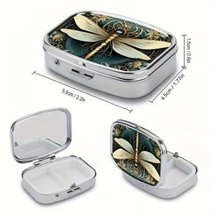 Dragonfly Pill Organizer Metal Medicine Case Waterproof Pocket Size for Travel