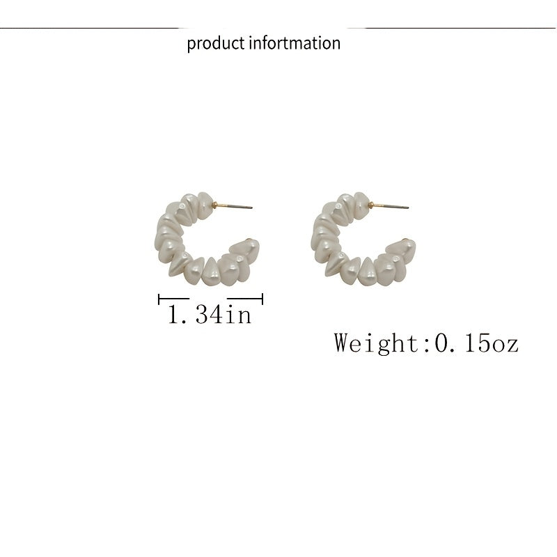 925 Silver Needle C Shaped Faux Pearl Earrings 18K Plated Jewelry