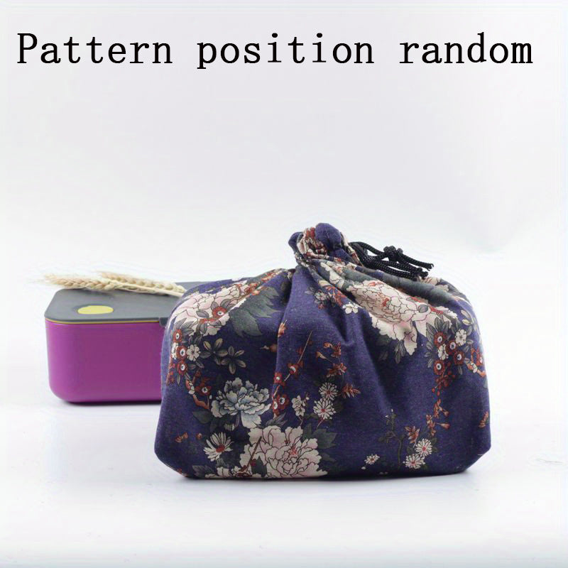 Japanese Style Bento Box Bag Linen Drawstring Lunch Bag