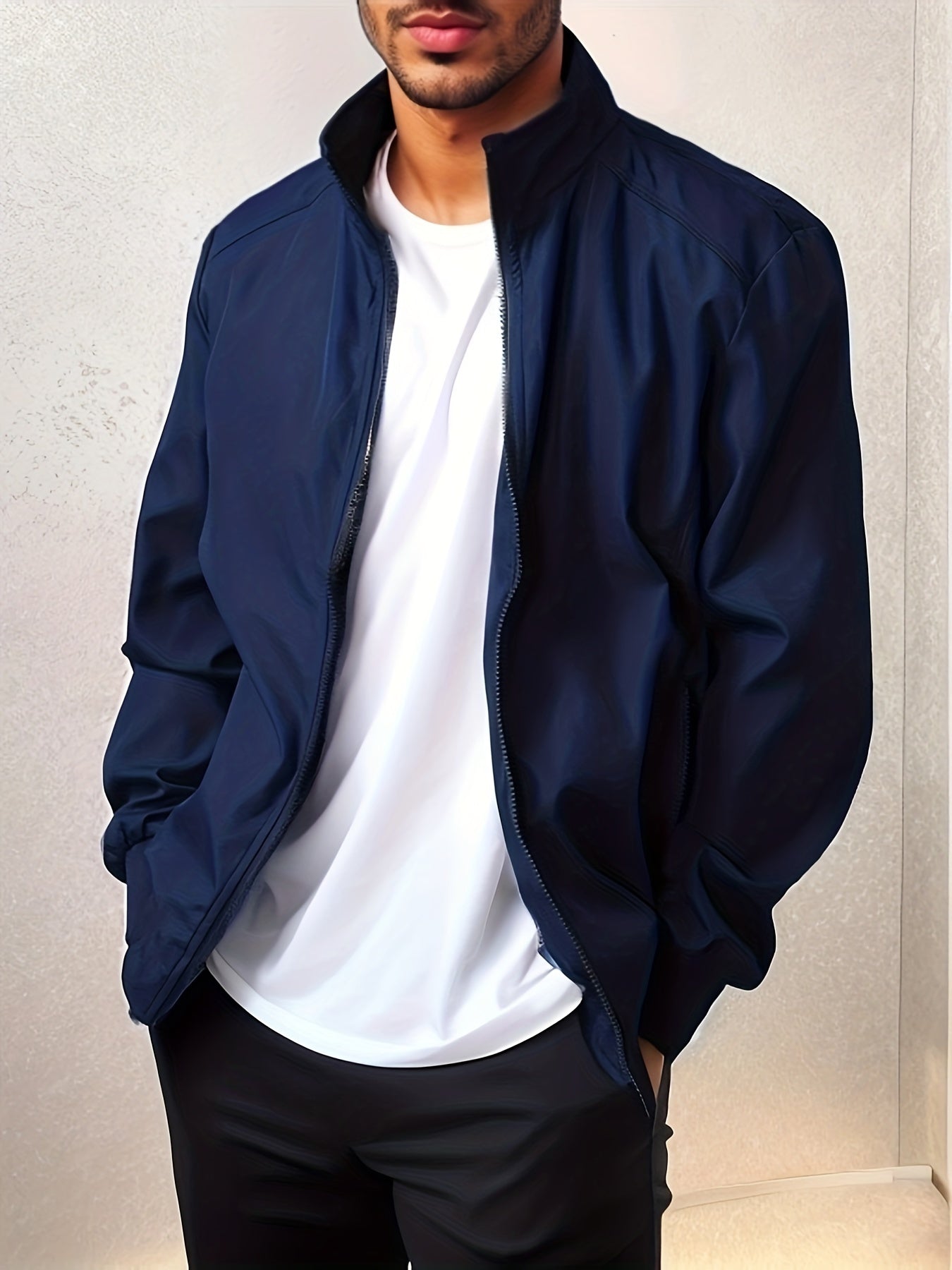 Men's Zip Up Jacket with Pockets for Spring and Autumn