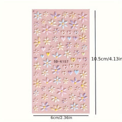 5D Embossed Flower & Heart Nail Stickers Colorful Spring Nail Art Decals