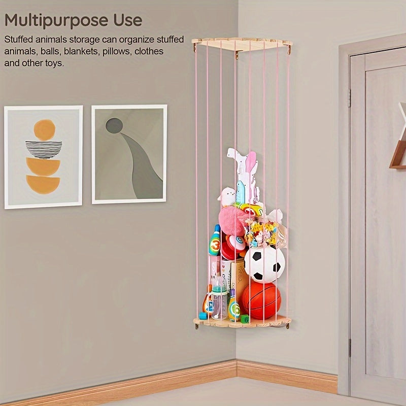 Pine Wood Stuffed Animal Storage Rack Corner & Wall Organizer