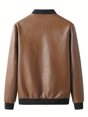 Men's Casual PU Leather Zipper Jacket