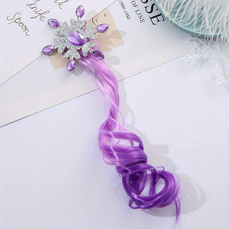 Colorful Braided Curly Wig Hairpin Ice Snow Snowflake Princess Ponytail Hairpin