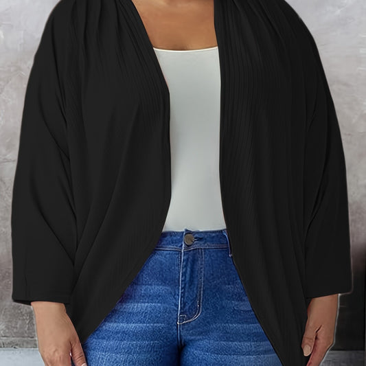 Solid Ribbed Half Sleeve Open Front Cardigan
