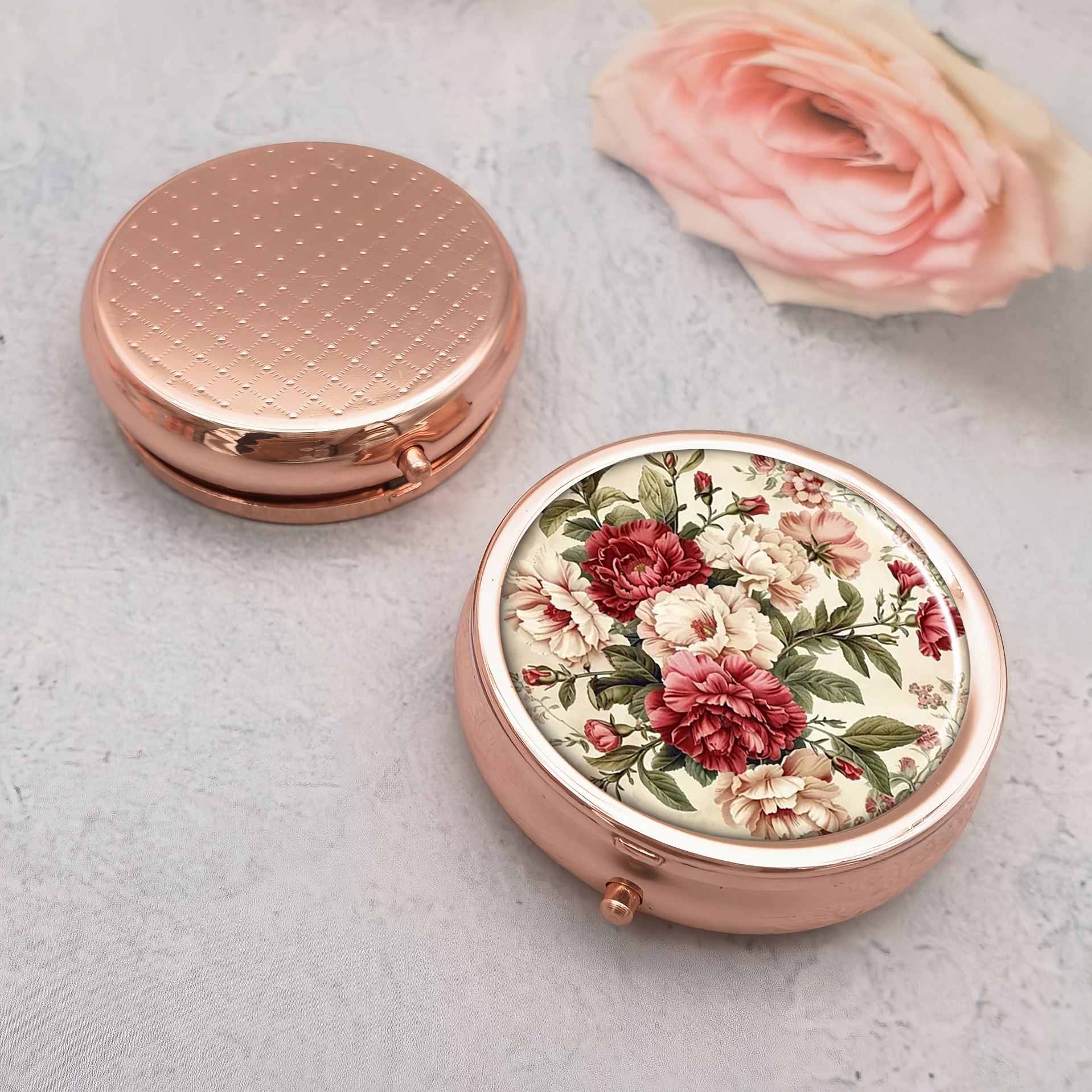 Floral 3 Compartment Pill Box for Purse Pocket - Unique Gift Pill Box for Purse