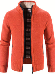 Men's Warm Stand Collar Fleece Jacket - Zip Up Knitted Cardigan