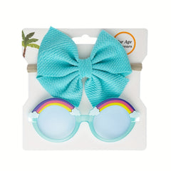 Girls Casual Bow Headband & Rainbow Sunglasses Set for Party