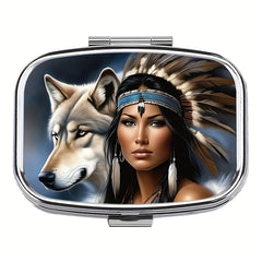 Medicine Organizer Wolf Girl 2 Compartments Metal Storage Box