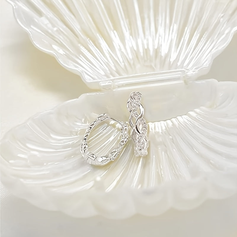 925 Silver Oval Hoop Earrings 14K Plated Zircon Accessory