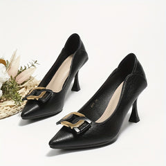 Women's Chain Buckle Stiletto Heels Slip On Pumps