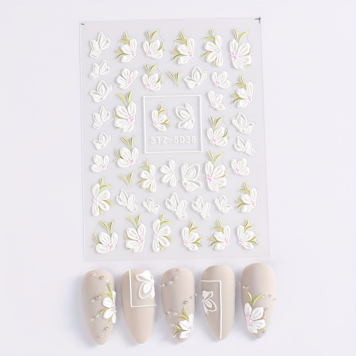3D Embossed Floral Nail Stickers for Nail Art - Matte Finish