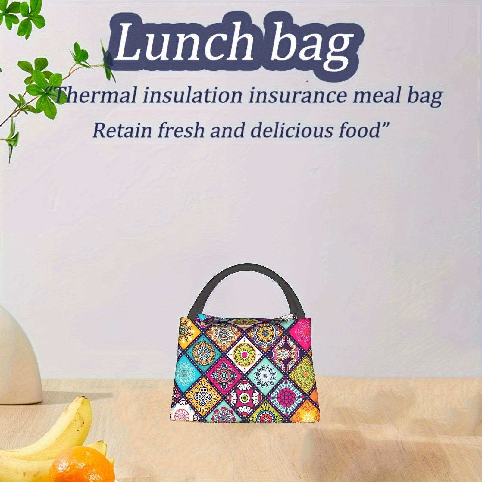 Insulated Lunch Bag for Men & Women Large Lunch Tote Bohemian Plaid Floral