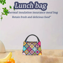 Insulated Lunch Bag for Men & Women Large Lunch Tote Bohemian Plaid Floral