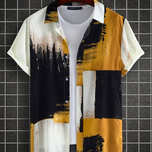 Men's Casual Cotton Contrast Short Sleeve Shirt for Summer Beach Vacation