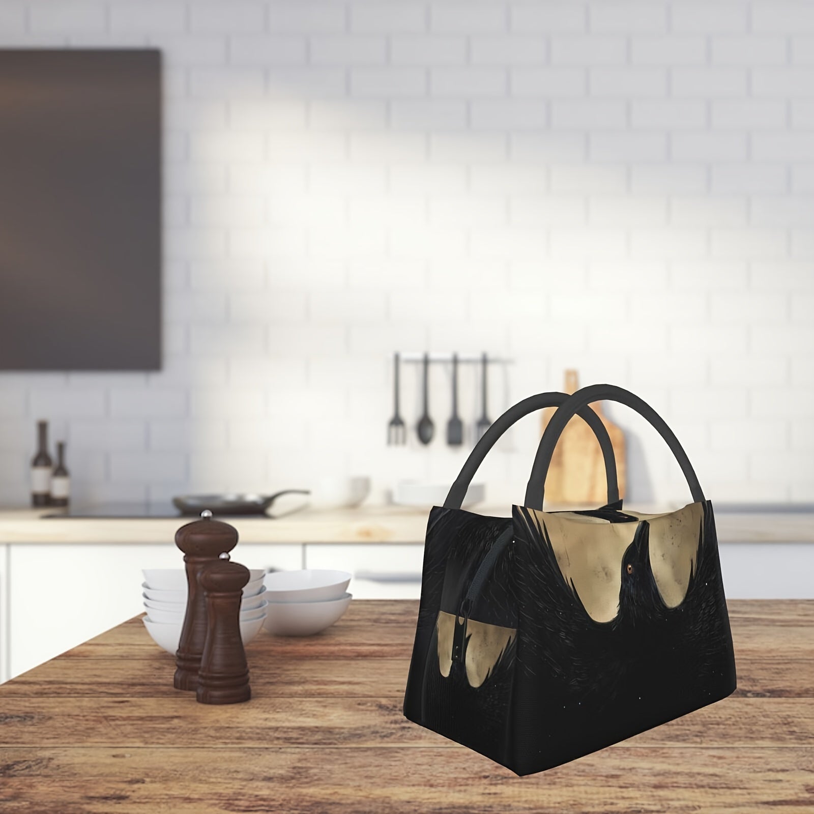 Crow Pattern Portable Cooler Bag Insulated Lunch Tote for Camping Picnic Beach