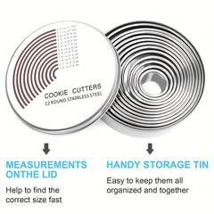 12pcs Steel Cake Mold Rings Round Cookie Cutters Baking Kitchen Tools