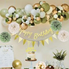 Happy Birthday Balloon Arch Garland Green Golden Confetti Latex Aluminum Foil St