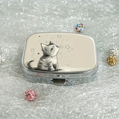Starry Cat 2 Compartment Pill Case Compact Medicine Organizer