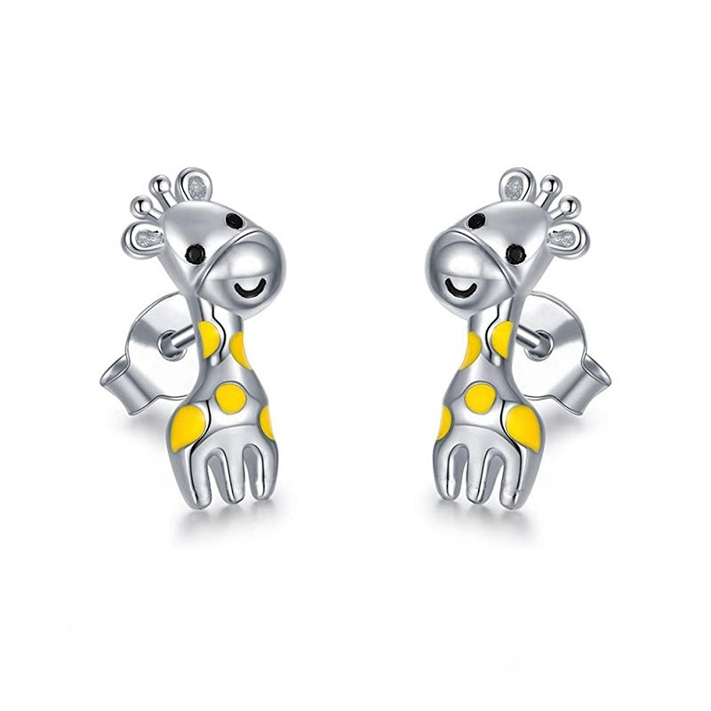 Giraffe Animal Stud Earrings 925 Silver Plated Ladies Stylish Accessories